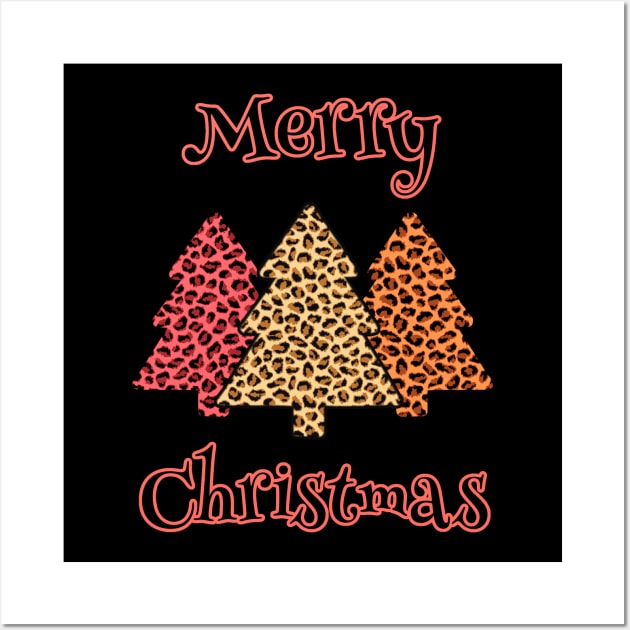 Merry Christmas Leopard Print Trees Wall Art by Aeriskate